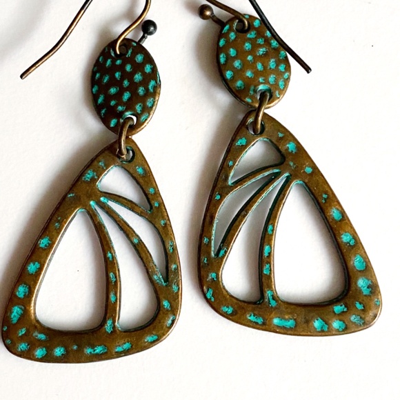 Vintage Copper Green Patina Bohemian Style Earrings - Picture 3 of 3